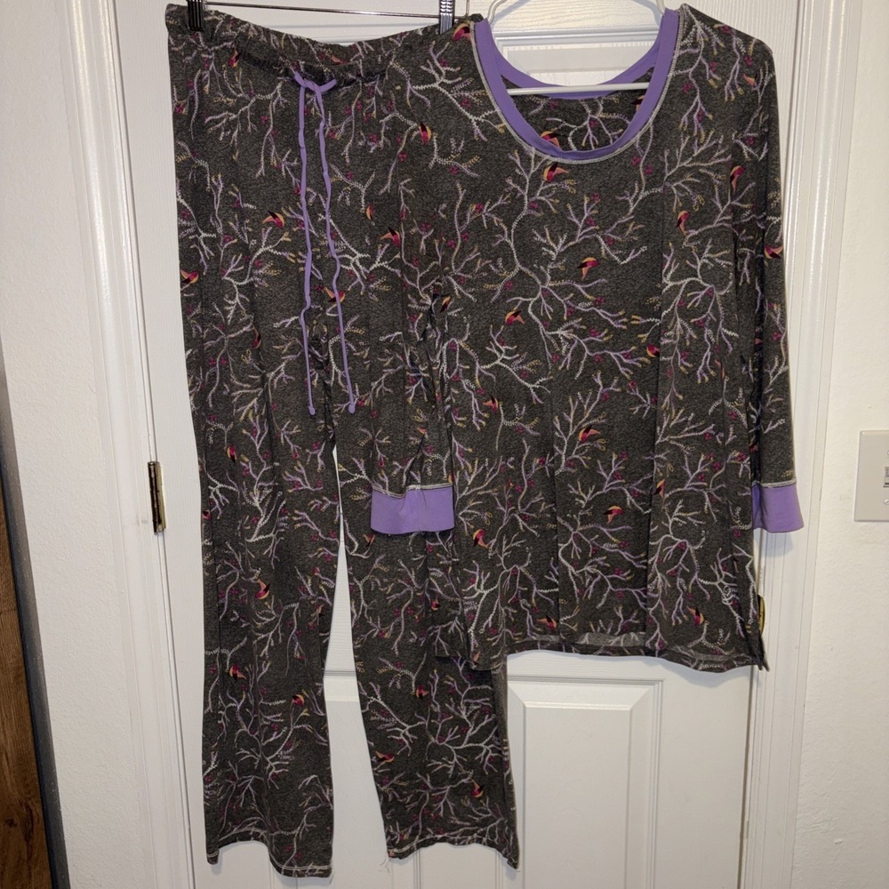 Cuddl Duds Womens Md 3/4 Sleeve 2-Piece Pajama Set Gray
